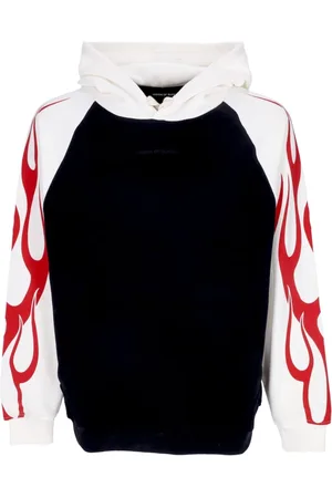 Vision Of Super Sweatshirts & Hoodies, Herr, XL, Bomull, Flames Lättvikts huvtröja Off White/Svart/Röd