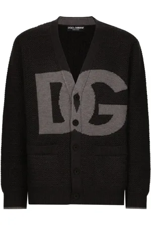 Dolce & Gabbana Stickade tröjor & koftor, Herr, S, Svart Logo Intarsia-Strickad Tröja V-Hals
