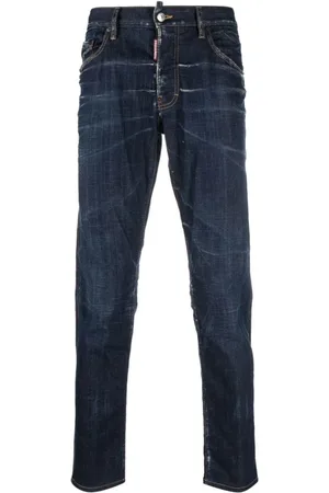 Dsquared2 Jeans, Herr, 2Xl, Denim, Blå Denim Jeans med Blekt Effekt