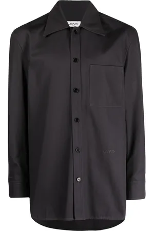 Lanvin Jacka, Herr, L, Bomull, Grå Casual Twisted Cocoon Overshirt Jacka