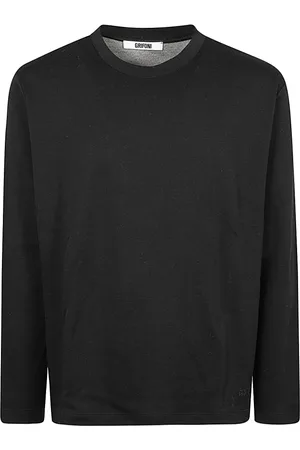 Mauro Grifoni Topp, Herr, L, Bomull, Svart ull och bomull T-shirt