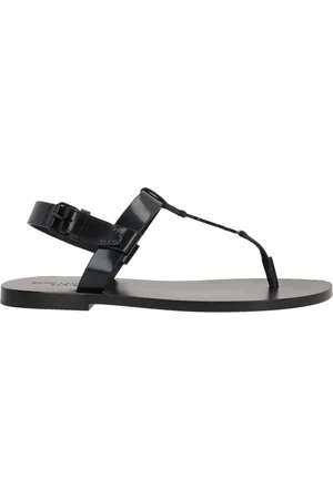 Saint Laurent Skor, Herr, 46 EU, Läder, Svarta Läderplatta Sandaler