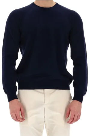 BARBA Sweatshirts & Hoodies, Herr, 2Xl, Kashmir, Blå Rund Hals Ull-Kashmir Tröja