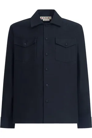 Marni Skjorta, Herr, M, Bomull, Marinblå Twill Skjorta