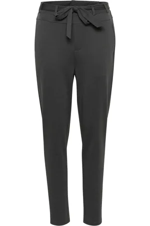 Kaffe Byxor, Dam, L, Polyester, Slim-leg Bältesbyxor i Svart
