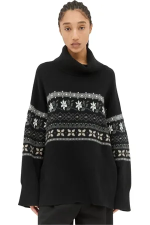 Skall Studio Stickade tröjor & koftor, Dam, M, Grafisk Jacquard Ull T-Neck Tröja