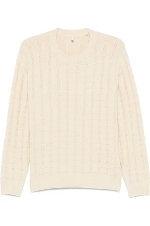 Sunflower Stickade tröjor & koftor, Herr, S, Bomull, Rutig Crew Neck Sweater i kräm