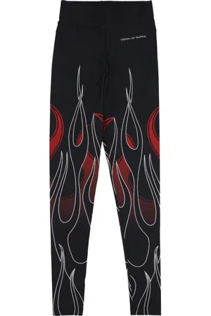 Vision Of Super Byxor, Dam, M, Polyester, Flames Print Svart/Röd Leggings Kvinnor