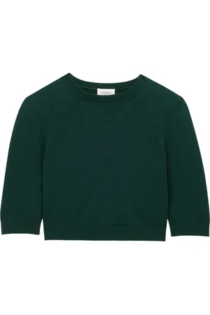 Saint Laurent Stickade tröjor & koftor, Dam, S, Grön Ullstickad Crop Top