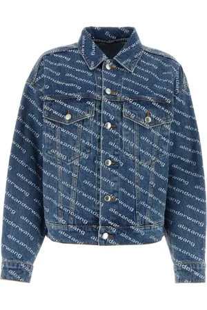 Alexander Wang Jacka, Dam, M, Denim, Stilfull Oversize Tryckt Denimjacka