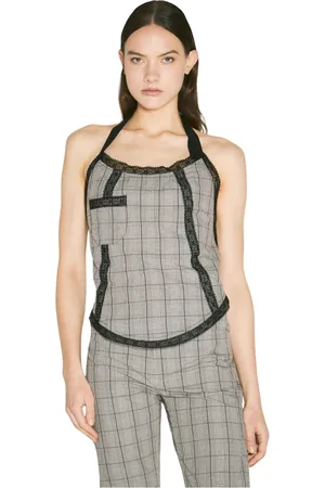 OUR LEGACY Topp, Dam, M, Bomull, Rutig Pinafore Top med Spetsdetaljer