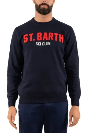 MC2 SAINT BARTH Stickade tröjor & koftor, Herr, S, Grön Crewneck Tröja med Brodyr