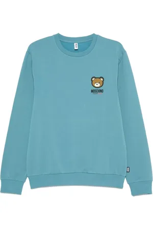 Moschino Sweatshirts & Hoodies, Herr, S, Blå Ribbstickad Tröja med Logodetaljer