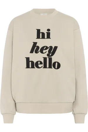 Kaffe Sweatshirts & Hoodies, Dam, M, Bomull, Fjädergrå Sweatshirt med Tryck