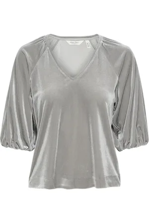 Part Two Blusar & Skjortor , Dam, S, Polyester, Grå flanellblus med V-ringning