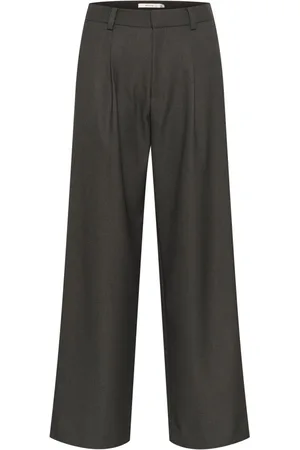 Gestuz Byxor, Dam, M, Polyester, Högmidjade Breda Ben Mörkgrå Byxor