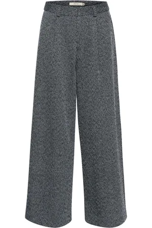Gestuz Byxor, Dam, 2Xl, Blå Twill Struktur Wide Leg Byxor