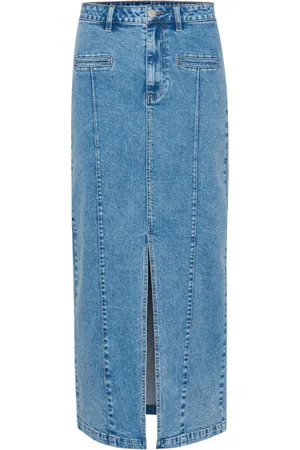 Kaffe Kjol, Dam, XL, Denim, Denimkjol med Hög Midja och Framslits