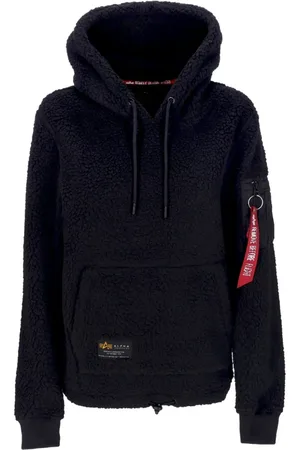 Alpha Industries Sweatshirts & Hoodies, Dam, S, Polyester, Svart Sherpa-hoodie med dragkedjeficka