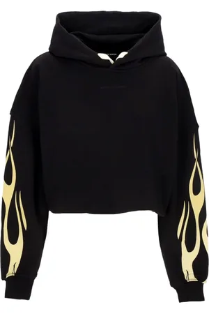 Vision Of Super Sweatshirts & Hoodies, Dam, L, Bomull, Flames Crop Hoodie Svart/off White
