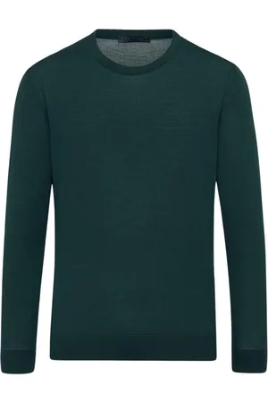 Kiton Stickade tröjor & koftor, Herr, 2Xl, Grön Ull Crew Neck Pullover