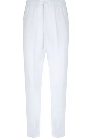 Dolce & Gabbana Byxor, Herr, L, Linne, Vita Linnebyxor med Svart Piping