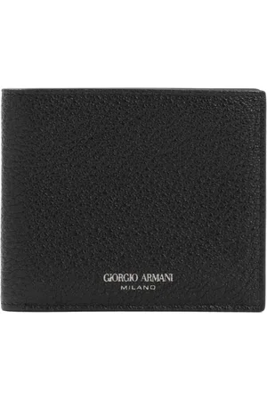 Giorgio Armani Accessoarer, Herr, ONE Size, Läder, Svart Läder Bi-fold Plånbok