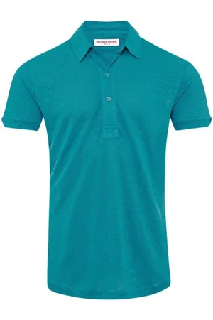 Orlebar Brown Topp, Herr, XL, Linne, Veranda Blå Linne Polo Skjorta