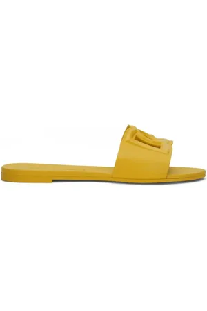 Dolce & Gabbana Skor, Dam, 36 EU, Gula Logo Slides, Öppen Tå, Slip-On
