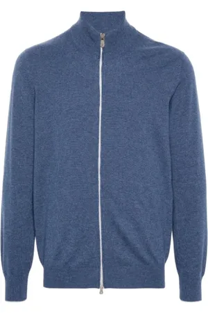 Brunello Cucinelli Stickade tröjor & koftor, Herr, 2Xl, Indigo Cashmere Zip-Up Jumper
