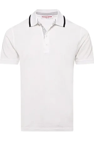 Orlebar Brown Topp, Herr, S, Bomull, Klassisk Tipping Polo Skjorta Vit