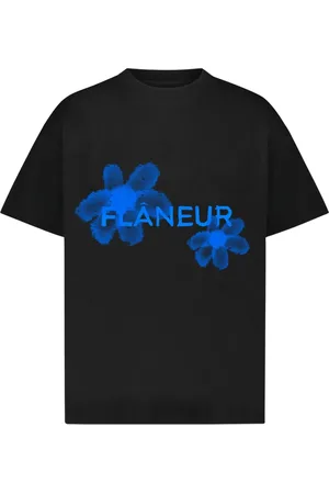 FLÂNEUR Flâneur, Topp, Herr, L, Bomull, Vattenfärg Blomma T-shirt Svart