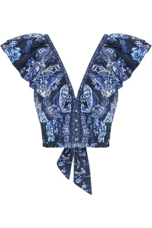 Camilla Topp, Dam, M, Bomull, Blå Frill Top Midnatt Elegans