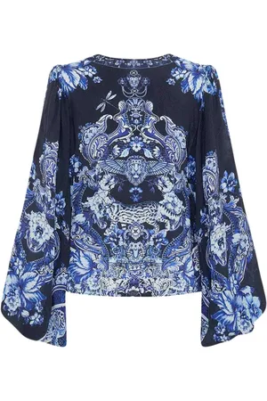 Camilla Blusar & Skjortor , Dam, M, Delft Dynasty V-ringad Blouson Ärm Blus