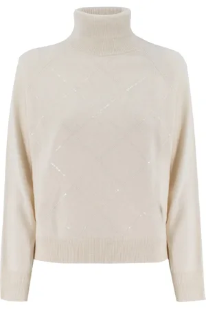 PESERICO SIGN Stickade tröjor & koftor, Dam, M, Turtleneck Jumper med Geometriska Stygn Detaljer