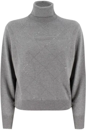 PESERICO SIGN Stickade tröjor & koftor, Dam, S, Turtleneck Jumper med Geometriska Stygn Detaljer