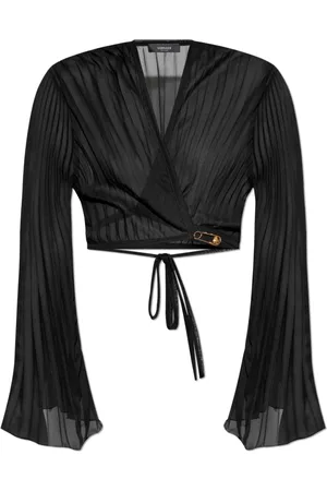 VERSACE Blusar & Skjortor , Dam, XS, Läder, Veckad topp med omlottband