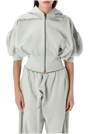 OTTOLINGER Sweatshirts & Hoodies, Dam, M, Bomull, Grå Stickat Cropped Hoodie med Korta ärmar