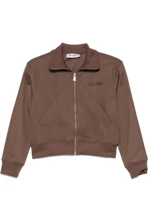 The Attico Sweatshirts & Hoodies, Dam, S, Brun Dragkedja Sweatshirt Ribbade Muddar Hög Krage