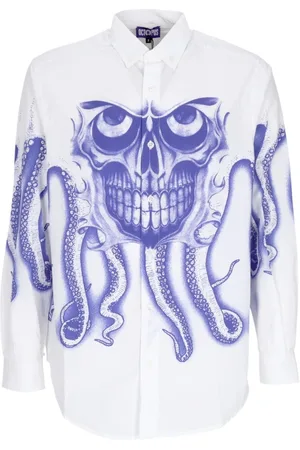 Octopus Skjorta, Herr, XL, Bomull, Skull Långärmad Skjorta Vit