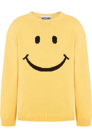 Moschino Stickade tröjor & koftor, Herr, L, Bomull, Gul Crew Neck Sweater med Logo