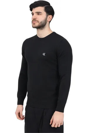 Calvin Klein Stickade tröjor & koftor, Herr, M, Essentiell Svart Crew Neck Tröja