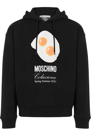 Moschino Sweatshirts & Hoodies, Herr, M, Bomull, Svart huvtröja tryck tröja bomull