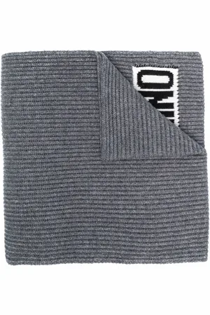 Moschino Accessoarer, Herr, ONE Size, Kashmir, Grå Ribbstickad Logosjal