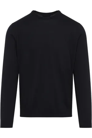 Giorgio Armani Stickade tröjor & koftor, Herr, L, Bomull, Blå Natt Tröja