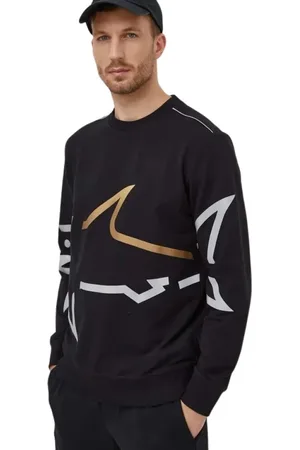 Paul & Shark Sweatshirts & Hoodies, Herr, M, Svart stickad sweatshirt med tryck