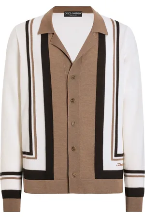 Dolce & Gabbana Stickade tröjor & koftor, Herr, L, Beige Tröja Skjortkrage Långa ärmar