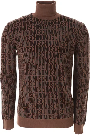 Moschino Stickade tröjor & koftor, Herr, L, Brun Logo Turtle Neck Sweater
