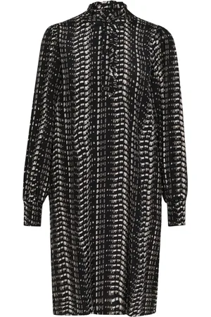 Kaffe Klänning, Dam, 2Xl, Kort Klänning Svart/Vit/Elefant Grafisk