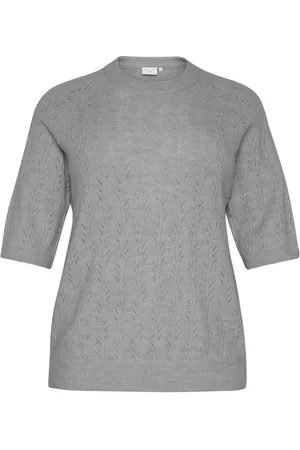 Kaffe Stickade tröjor & koftor, Dam, XL, Polyester, Grå Melange Stickad Pullover Tröja